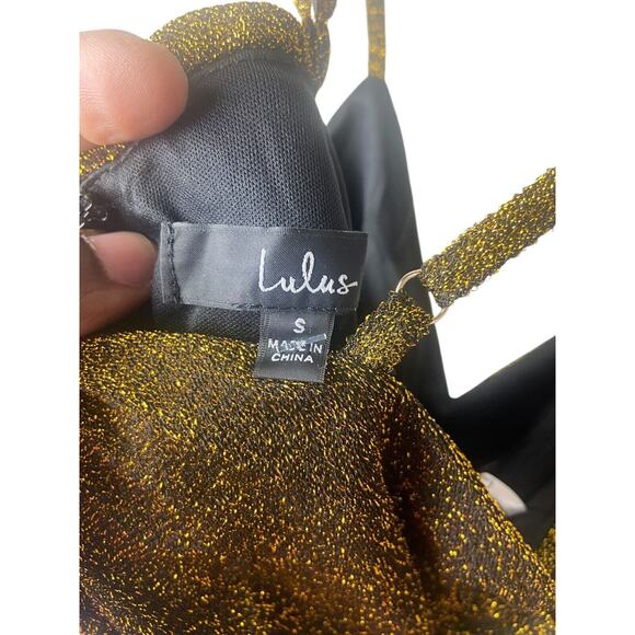 Lulus Womens Metallic Gold Bodycon Dress V Neck Sleeveless Mini Dress Ruched S - Picture 5 of 6